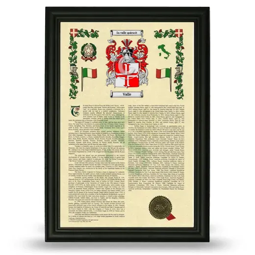 Valle Armorial History Framed - Black