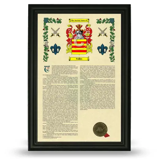 Valles Armorial History Framed - Black