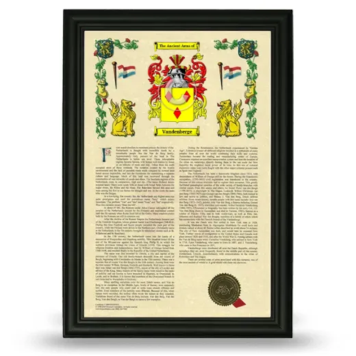 Vandenberge Armorial History Framed - Black