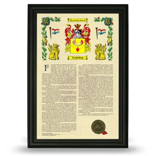 Vanderberg Armorial History Framed - Black