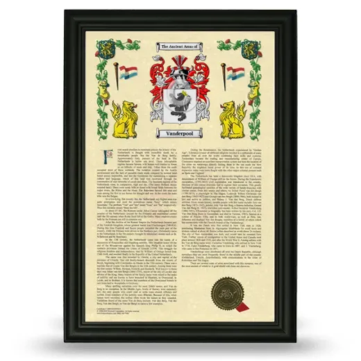 Vanderpool Armorial History Framed - Black