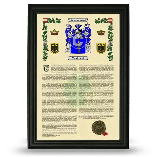 Vanderpool Armorial History Framed - Black