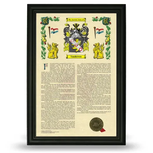 Vanderveer Armorial History Framed - Black