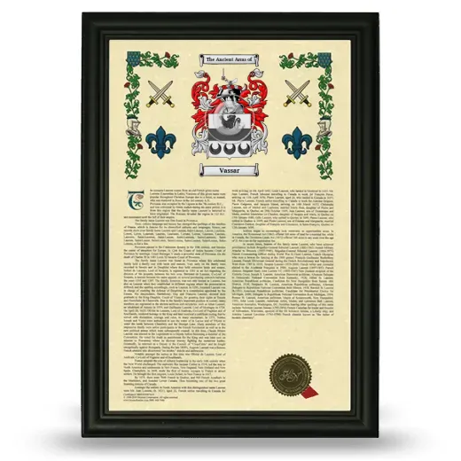 Vassar Armorial History Framed - Black