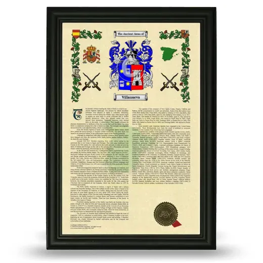 Villanueva Armorial History Framed - Black