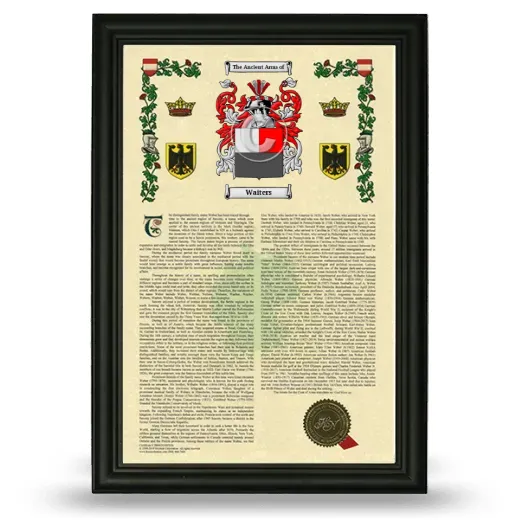 Waiters Armorial History Framed - Black