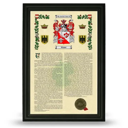 Waner Armorial History Framed - Black