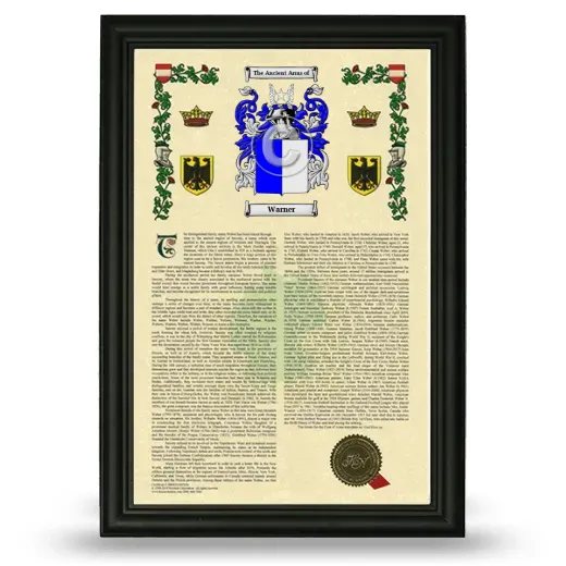 Warner Armorial History Framed - Black