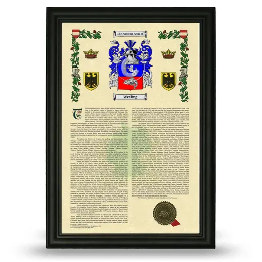 Wesling Armorial History Framed - Black