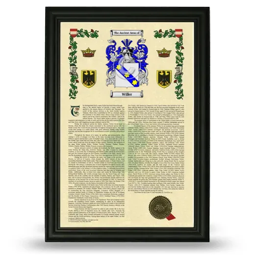 Willer Armorial History Framed - Black