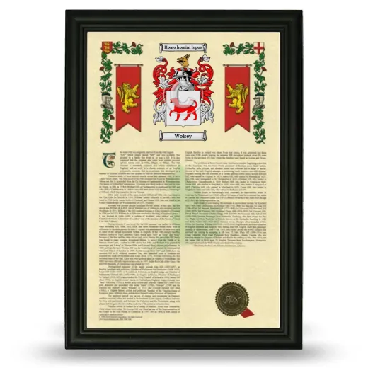 Wolsey Armorial History Framed - Black