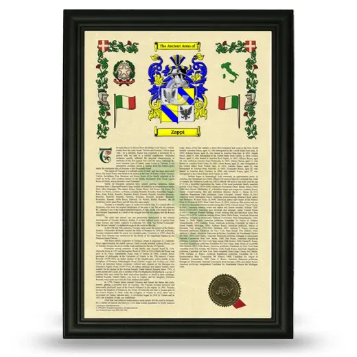 Zappi Armorial History Framed - Black