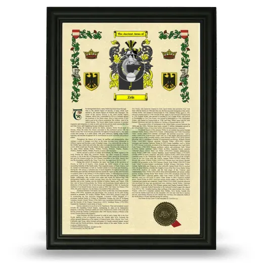 Zeis Armorial History Framed - Black