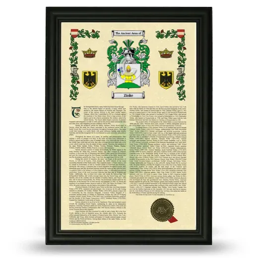 Zinke Armorial History Framed - Black