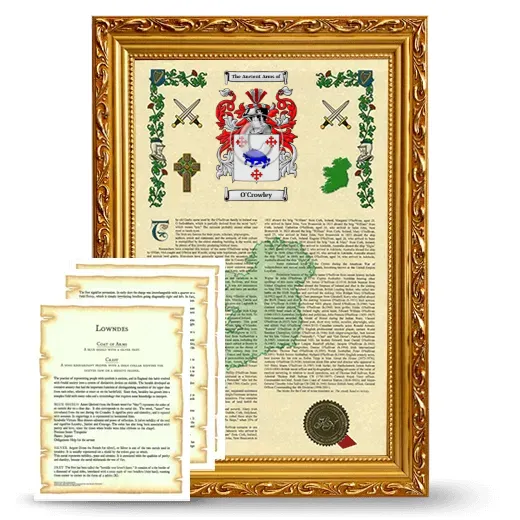 O'Crowley Framed Armorial History and Symbolism - Gold