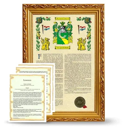 Van Quackenbush Framed Armorial History and Symbolism - Gold