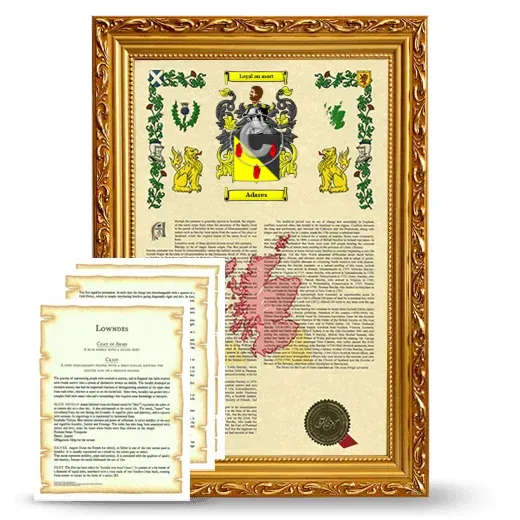 Adares Framed Armorial History and Symbolism - Gold