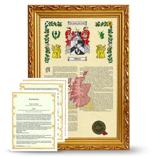 Allister Framed Armorial History and Symbolism - Gold