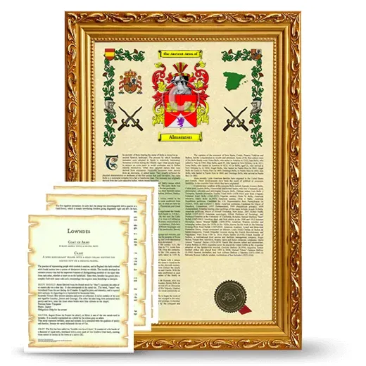 Almanzan Framed Armorial History and Symbolism - Gold