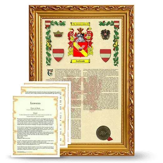 Anthonis Framed Armorial History and Symbolism - Gold