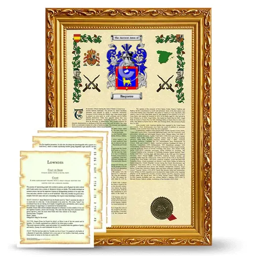 Baquero Framed Armorial History and Symbolism - Gold