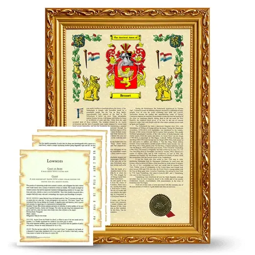 Bennet Framed Armorial History and Symbolism - Gold