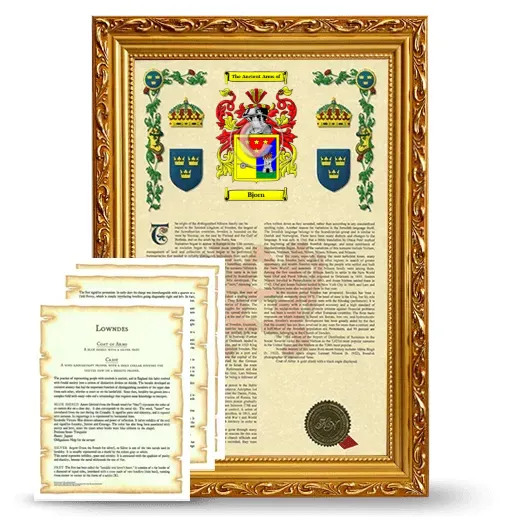 Bjorn Framed Armorial History and Symbolism - Gold