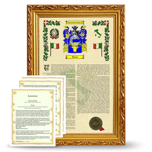 Buzza Framed Armorial History and Symbolism - Gold