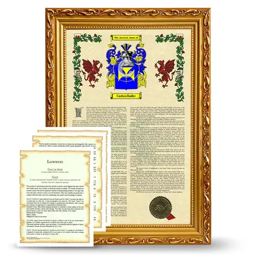 Cadwallader Framed Armorial History and Symbolism - Gold