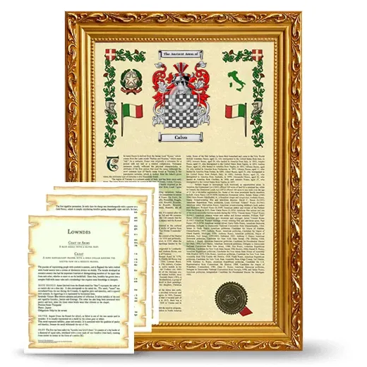 Calvo Framed Armorial History and Symbolism - Gold