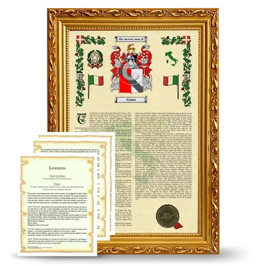 Costa Framed Armorial History and Symbolism - Gold