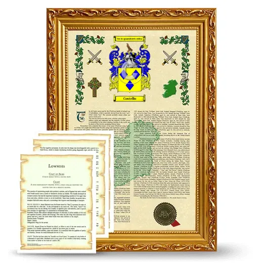 Costello Framed Armorial History and Symbolism - Gold