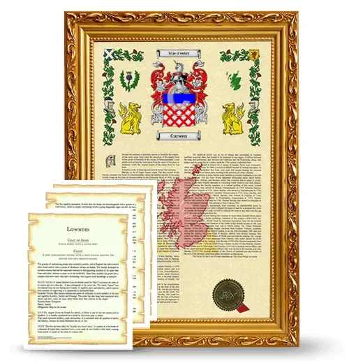 Curwen Framed Armorial History and Symbolism - Gold