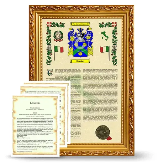 Damian Framed Armorial History and Symbolism - Gold