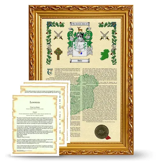 Deie Framed Armorial History and Symbolism - Gold