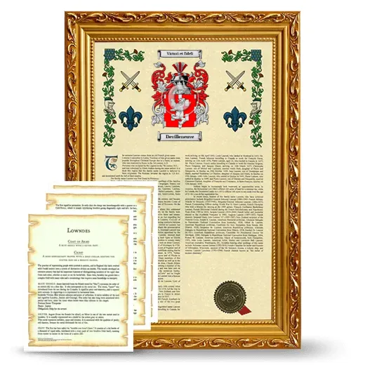 Devilleneuve Framed Armorial History and Symbolism - Gold