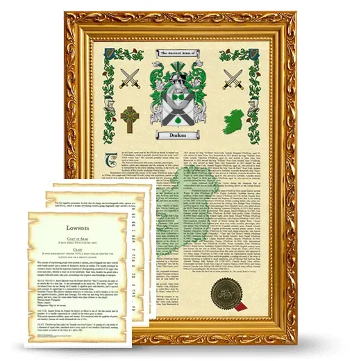 Durkan Framed Armorial History and Symbolism - Gold