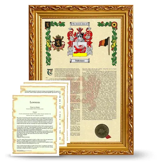 Dykeman Framed Armorial History and Symbolism - Gold