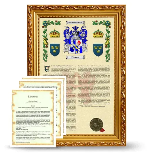Ericsson Framed Armorial History and Symbolism - Gold