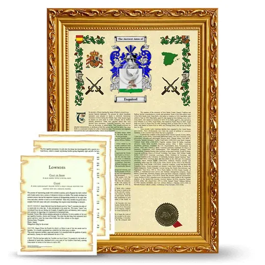 Esquivel Framed Armorial History and Symbolism - Gold