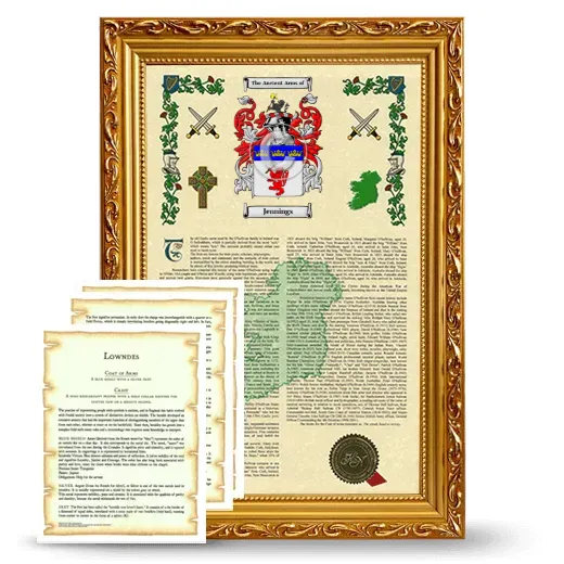 Jennings Framed Armorial History and Symbolism - Gold
