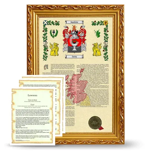 Larry Framed Armorial History and Symbolism - Gold