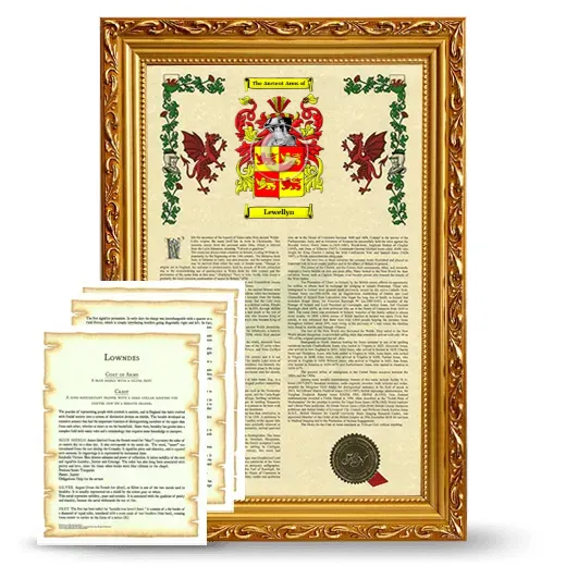 Lewellyn Framed Armorial History and Symbolism - Gold