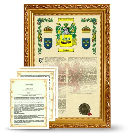 Lindros Framed Armorial History and Symbolism - Gold