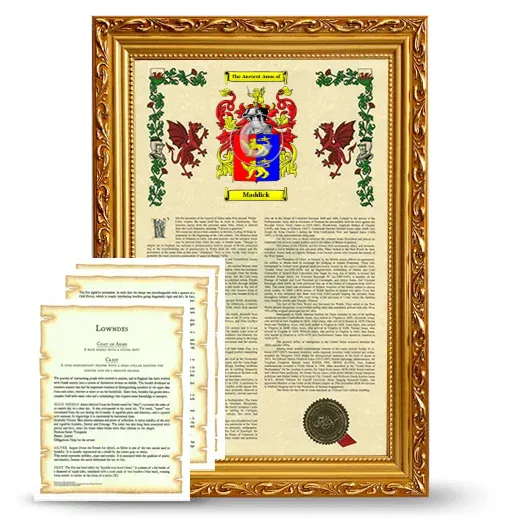 Maddick Framed Armorial History and Symbolism - Gold