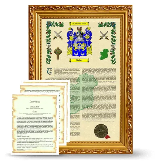 Maher Framed Armorial History and Symbolism - Gold