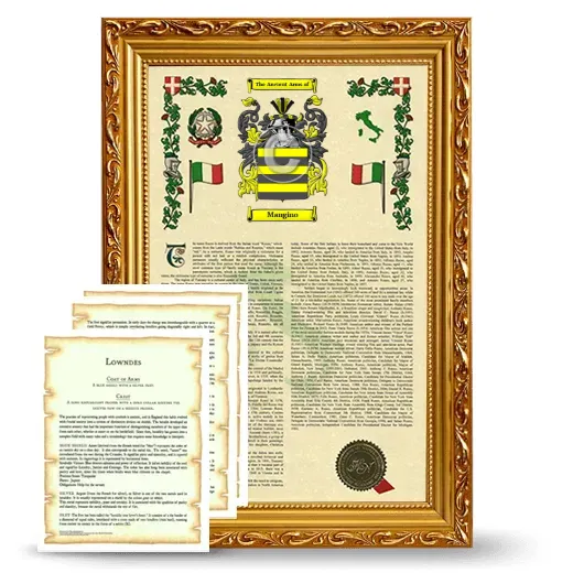Mangino Framed Armorial History and Symbolism - Gold