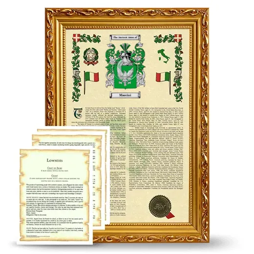 Marcini Framed Armorial History and Symbolism - Gold