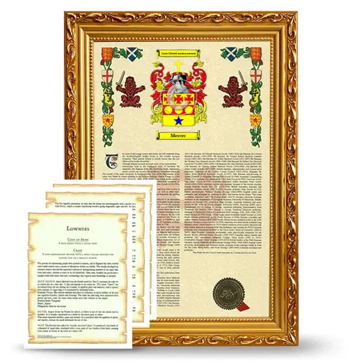 Mercer Framed Armorial History and Symbolism - Gold