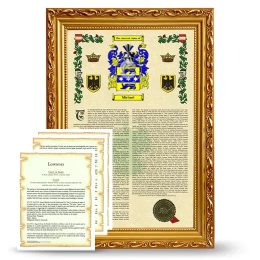 Michael Framed Armorial History and Symbolism - Gold